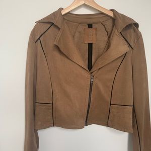 Marc Cain tan faux suede biker jacket